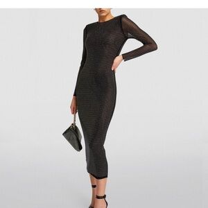 Self Portrait BLACK HOT FIX MESH MIDI DRESS Black